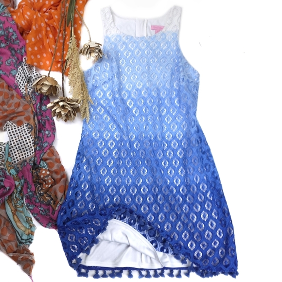 Lilly Pulitzer Blue Lace Embroidered Ombre Dress Sz S - Picture 14 of 14
